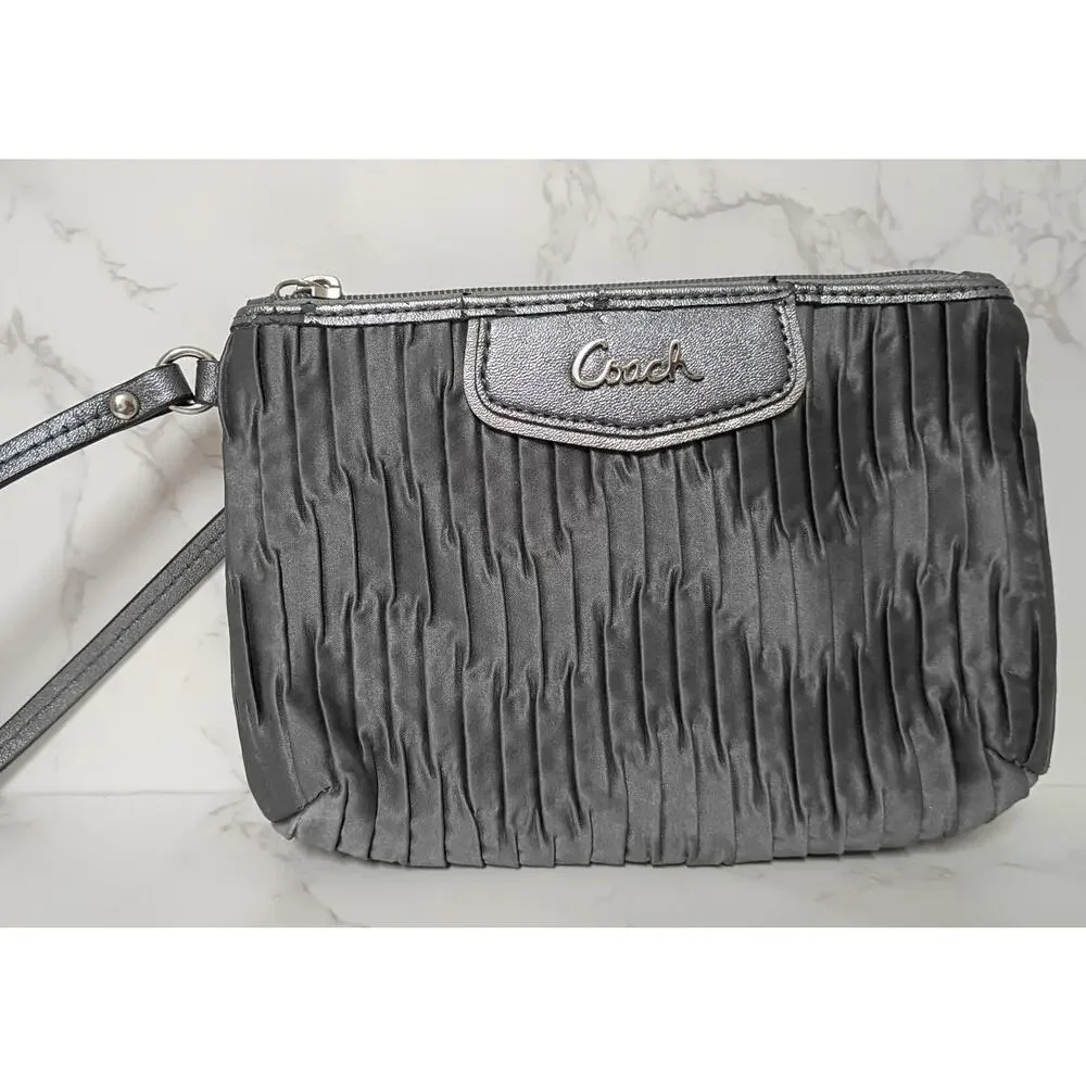 COACH Ashley Pleated Gray Satin Wristlet - EUC